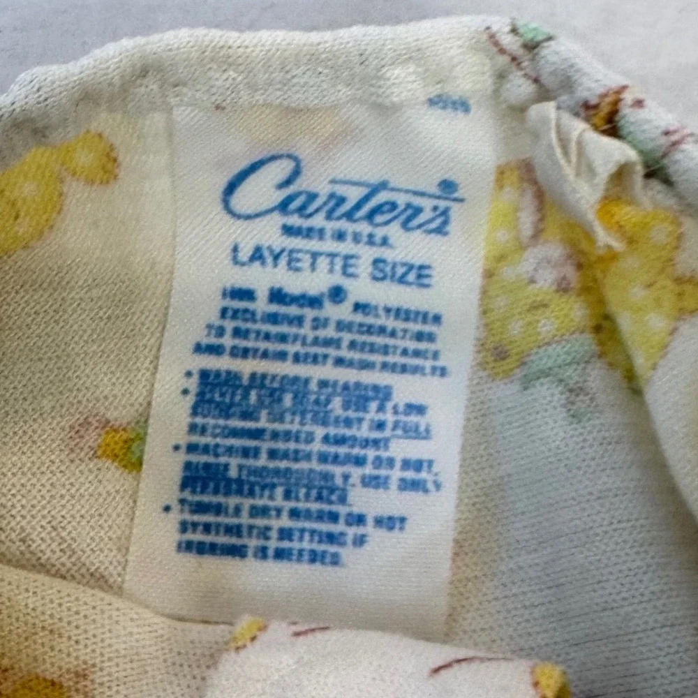 Vintage Carters Baby Gown Layette Yellow animal Print Short Sleeve USA